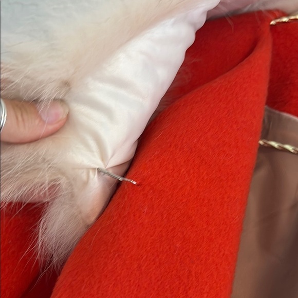 Red and Cream Pea Coat with Tailored Silhouette - Picture 4 of 8